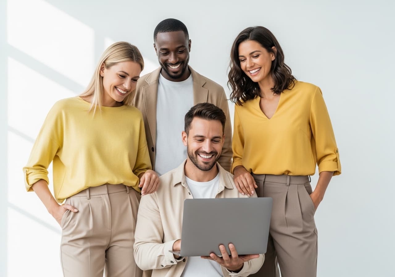 A warm premium team reviewing digital subscription offers